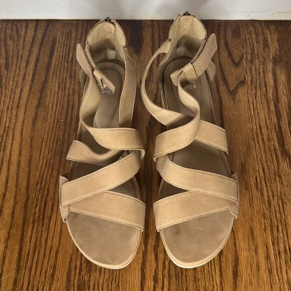 Eileen Fisher Tan Leather Wedge Sandals Sally Wedges, Sz 10 - Picture 3 of 12